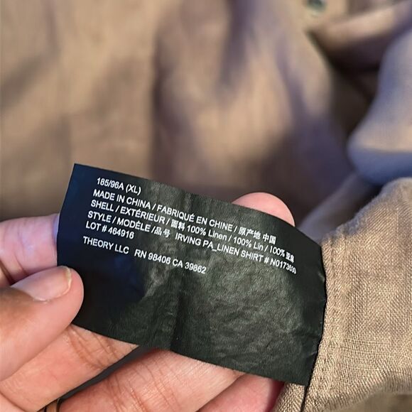 Theory Irving PA Linen Button Down Shirt Fossil size XL - Picture 4 of 7